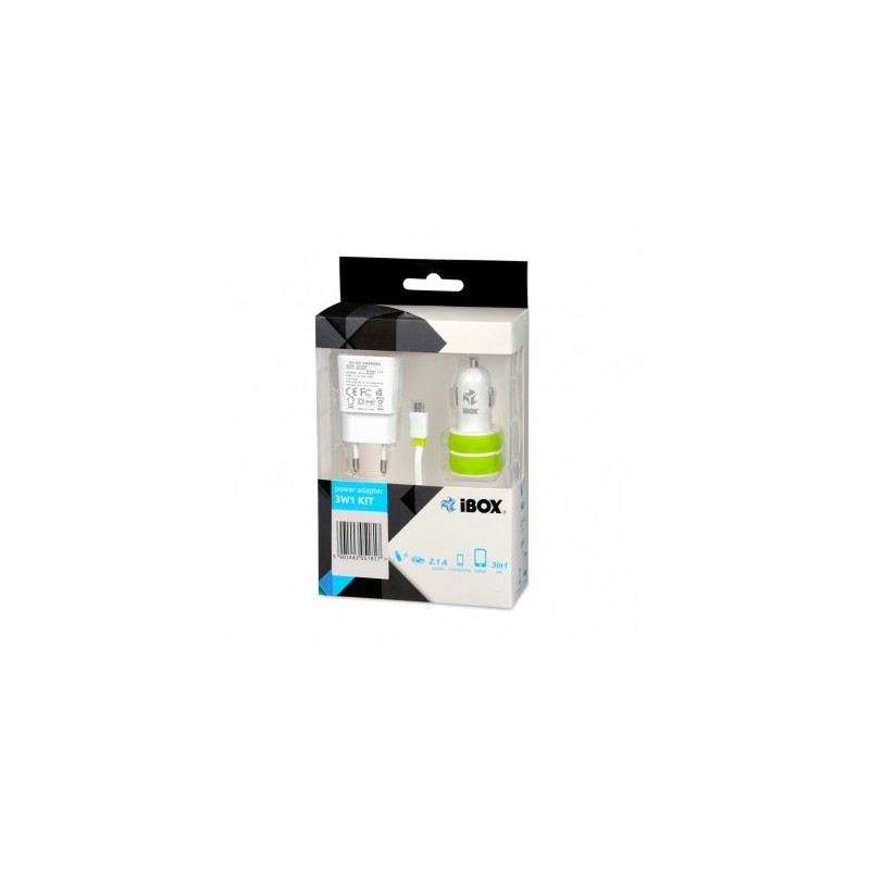 iBox 3in1 Dual USB Car/Home Charger 2.1A micro USB